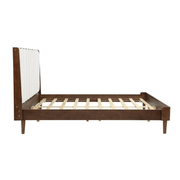 English Elm Queen Platform Bed Walnut Pine Frame Segmented Upholstered Headboard No Box Spring W504S00368
