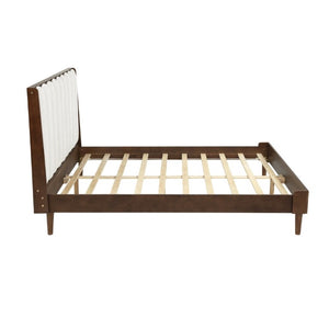 English Elm Queen Platform Bed Walnut Pine Frame Segmented Upholstered Headboard No Box Spring W504S00368