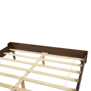 English Elm Queen Platform Bed Walnut Pine Frame Segmented Upholstered Headboard No Box Spring W504S00368