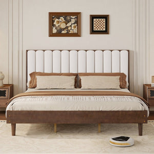 English Elm King Upholstered Platform Bed Solid Pine Frame Piano Key Headboard Bedroom Anchor W504S00369