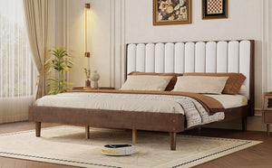English Elm King Upholstered Platform Bed Solid Pine Frame Piano Key Headboard Bedroom Anchor W504S00369