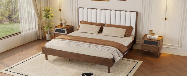 English Elm King Upholstered Platform Bed Solid Pine Frame Piano Key Headboard Bedroom Anchor W504S00369