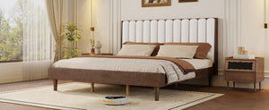 English Elm King Upholstered Platform Bed Solid Pine Frame Piano Key Headboard Bedroom Anchor W504S00369