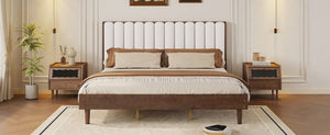 English Elm King Upholstered Platform Bed Solid Pine Frame Piano Key Headboard Bedroom Anchor W504S00369