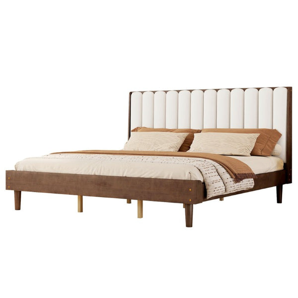 English Elm King Upholstered Platform Bed Solid Pine Frame Piano Key Headboard Bedroom Anchor W504S00369