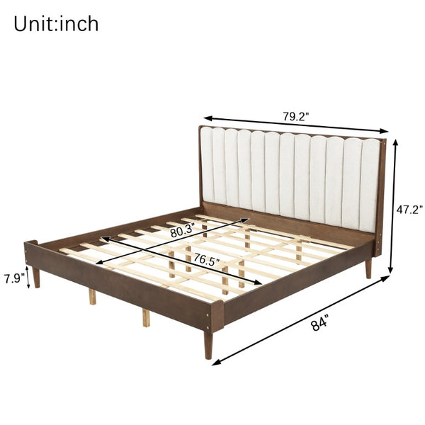 English Elm King Upholstered Platform Bed Solid Pine Frame Piano Key Headboard Bedroom Anchor W504S00369