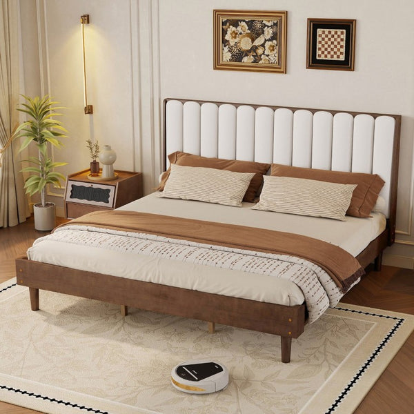 English Elm King Upholstered Platform Bed Solid Pine Frame Piano Key Headboard Bedroom Anchor W504S00369