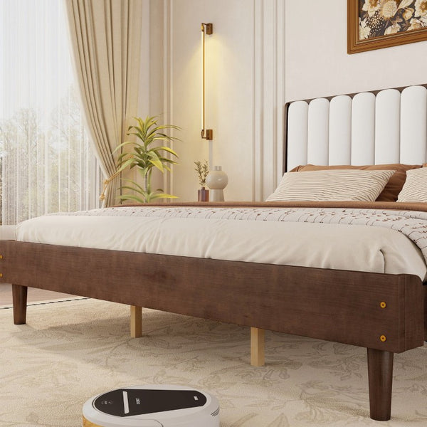 English Elm King Upholstered Platform Bed Solid Pine Frame Piano Key Headboard Bedroom Anchor W504S00369