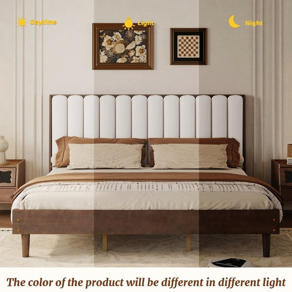 English Elm King Upholstered Platform Bed Solid Pine Frame Piano Key Headboard Bedroom Anchor W504S00369