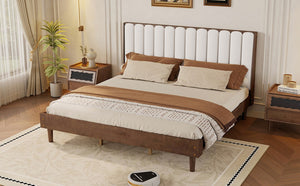English Elm King Upholstered Platform Bed Solid Pine Frame Piano Key Headboard Bedroom Anchor W504S00369
