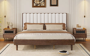 English Elm King Upholstered Platform Bed Solid Pine Frame Piano Key Headboard Bedroom Anchor W504S00369