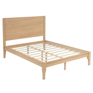 English Elm Queen Farmhouse Platform Bed Solid Pine Tall Headboard Tapered Legs Oak Finish Natural W504S00376