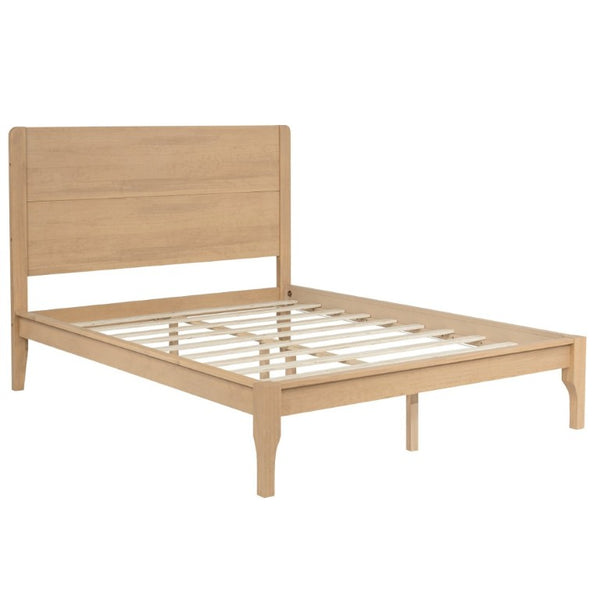 English Elm Queen Farmhouse Platform Bed Solid Pine Tall Headboard Tapered Legs Oak Finish Natural W504S00376