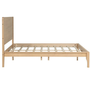 English Elm Queen Farmhouse Platform Bed Solid Pine Tall Headboard Tapered Legs Oak Finish Natural W504S00376