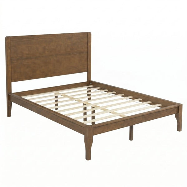 English Elm Queen Farmhouse Platform Bed Solid Pine Tall Headboard Tapered Legs Oak Finish Walnut W504S00377