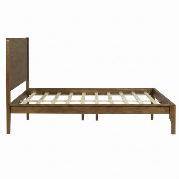 English Elm Queen Farmhouse Platform Bed Solid Pine Tall Headboard Tapered Legs Oak Finish Walnut W504S00377