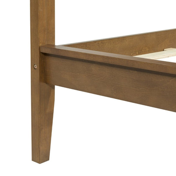 English Elm Queen Farmhouse Platform Bed Solid Pine Tall Headboard Tapered Legs Oak Finish Walnut W504S00377