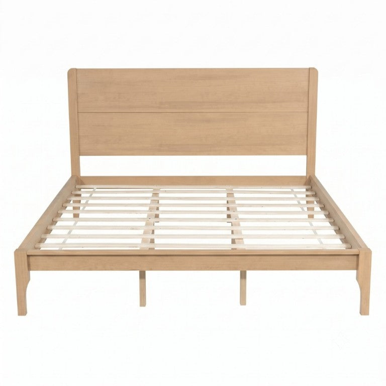 English Elm King Farmhouse Platform Bed Solid Pine Tall Slatted Headboard with Footboard Support Natural W504S00378