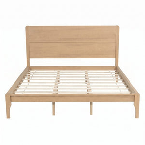 English Elm King Farmhouse Platform Bed Solid Pine Tall Slatted Headboard with Footboard Support Natural W504S00378