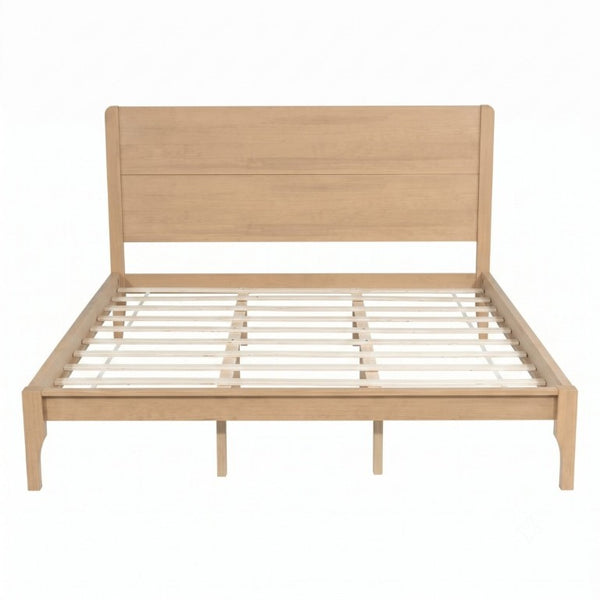 English Elm King Farmhouse Platform Bed Solid Pine Tall Slatted Headboard with Footboard Support Natural W504S00378