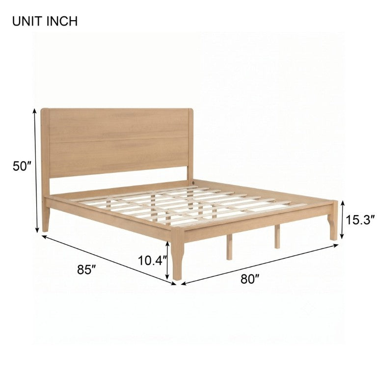 English Elm King Farmhouse Platform Bed Solid Pine Tall Slatted Headboard with Footboard Support Natural W504S00378