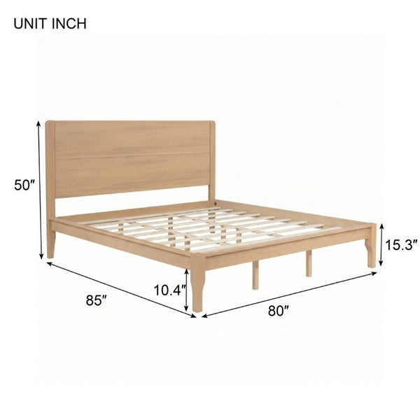 English Elm King Farmhouse Platform Bed Solid Pine Tall Slatted Headboard with Footboard Support Natural W504S00378