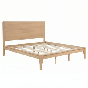 English Elm King Farmhouse Platform Bed Solid Pine Tall Slatted Headboard with Footboard Support Natural W504S00378