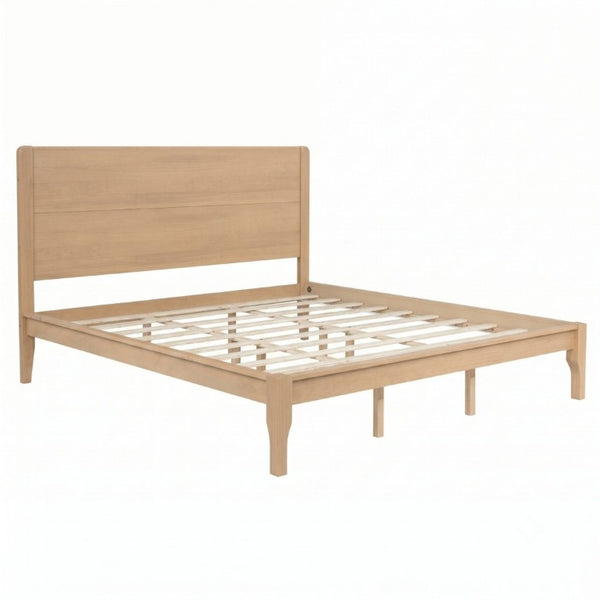 English Elm King Farmhouse Platform Bed Solid Pine Tall Slatted Headboard with Footboard Support Natural W504S00378