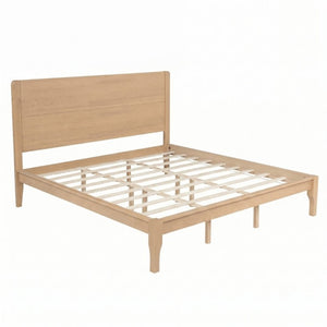 English Elm King Farmhouse Platform Bed Solid Pine Tall Slatted Headboard with Footboard Support Natural W504S00378