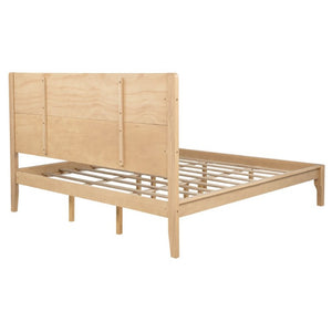 English Elm King Farmhouse Platform Bed Solid Pine Tall Slatted Headboard with Footboard Support Natural W504S00378