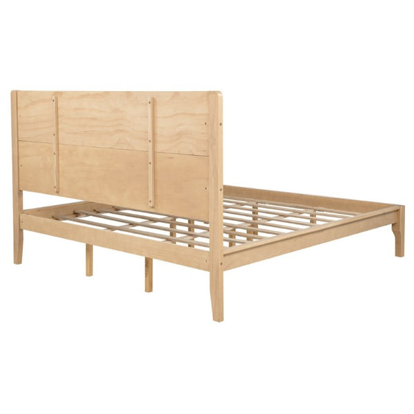 English Elm King Farmhouse Platform Bed Solid Pine Tall Slatted Headboard with Footboard Support Natural W504S00378