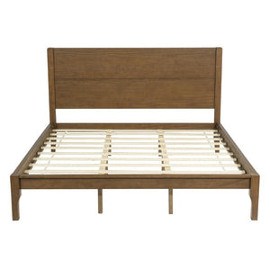 English Elm King Farmhouse Platform Bed Solid Pine Tall Slatted Headboard with Footboard Support Walnut W504S00379