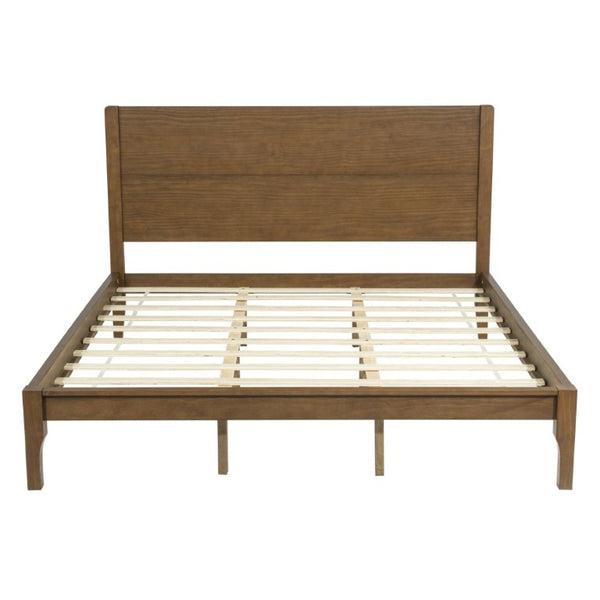 English Elm King Farmhouse Platform Bed Solid Pine Tall Slatted Headboard with Footboard Support Walnut W504S00379
