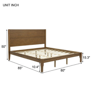 English Elm King Farmhouse Platform Bed Solid Pine Tall Slatted Headboard with Footboard Support Walnut W504S00379