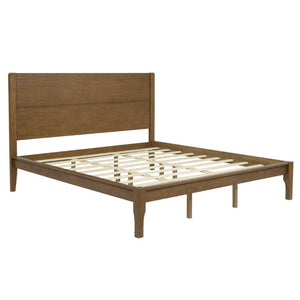 English Elm King Farmhouse Platform Bed Solid Pine Tall Slatted Headboard with Footboard Support Walnut W504S00379