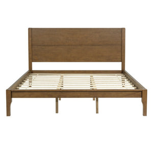 English Elm King Farmhouse Platform Bed Solid Pine Tall Slatted Headboard with Footboard Support Walnut W504S00379