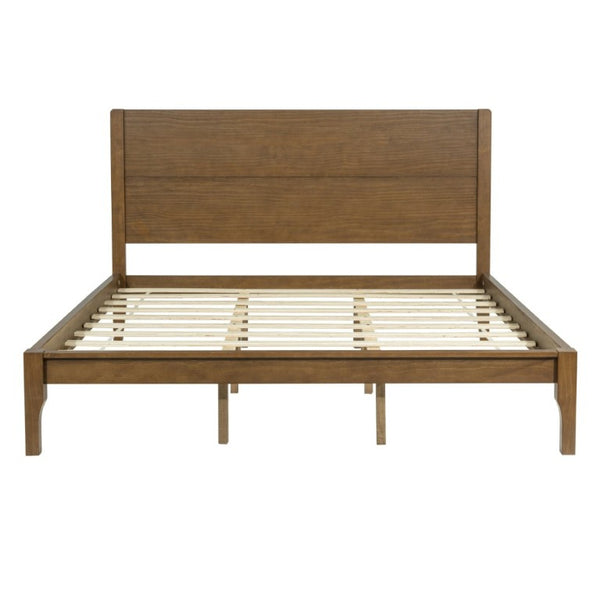 English Elm King Farmhouse Platform Bed Solid Pine Tall Slatted Headboard with Footboard Support Walnut W504S00379