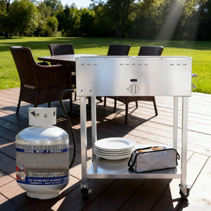 English Elm Outdoor Propane Steam Table Stainless Steel 10000 BTU Mobile Buffet Food Warmer W5057P394276