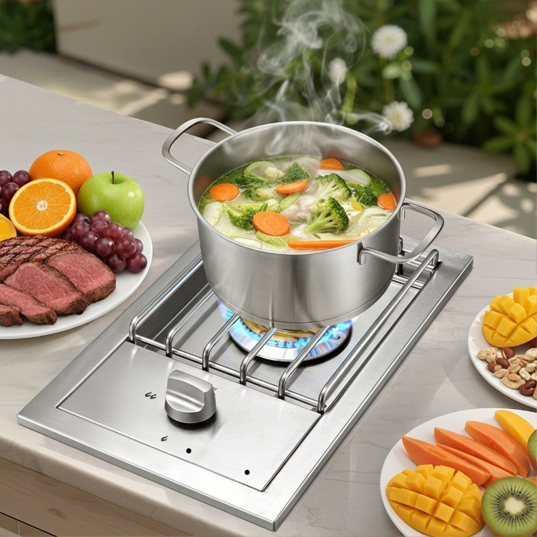 English Elm Single Propane Side Burner 15000 BTU Built in Stainless Steel Outdoor Kitchen Cooktop W5057P394280