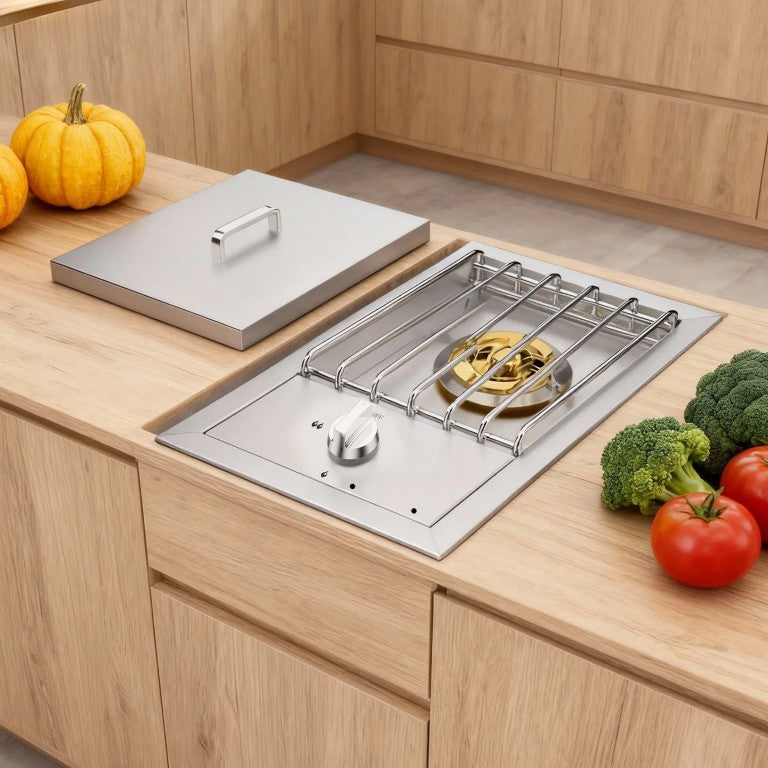 English Elm Single Propane Side Burner 15000 BTU Built in Stainless Steel Outdoor Kitchen Cooktop W5057P394280