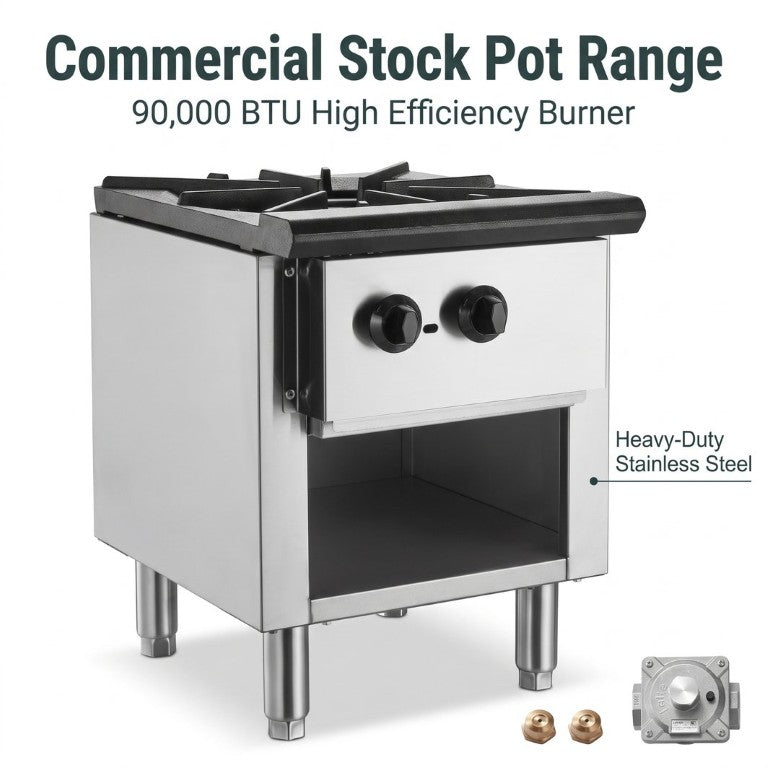 English Elm Commercial 90000 BTU Gas Range with Cabinet Cast Iron Grates Dual Fuel Pro Kitchen W5057P492737