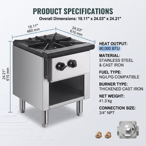 English Elm Commercial 90000 BTU Gas Range with Cabinet Cast Iron Grates Dual Fuel Pro Kitchen W5057P492737