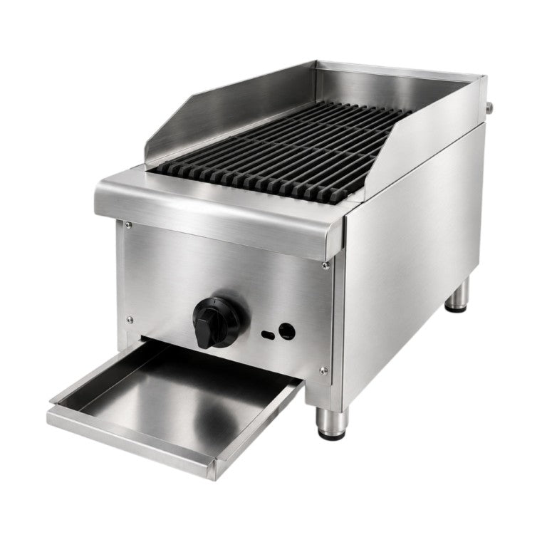 English Elm 12 Inch Commercial Radiant Charbroiler Cast Iron Grates 28000 BTU Dual Fuel Grill W5057P562608