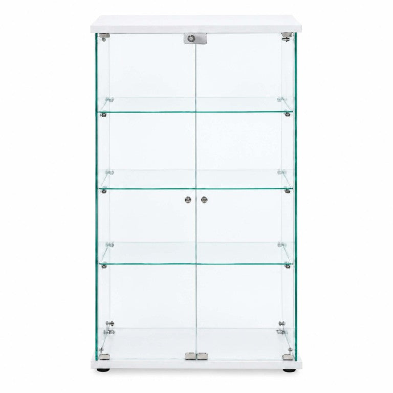 English Elm White Glass Display Cabinet with RGB Lighting Lockable Doors and Adjustable Shelves W5057S00001