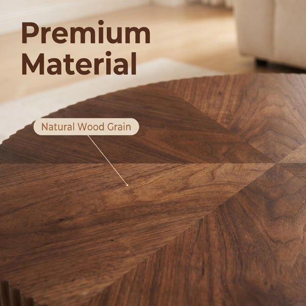English Elm 31.49 Round Walnut Pedestal Coffee Table Handcrafted Modern Accent for Small Living Rooms W5098P516117