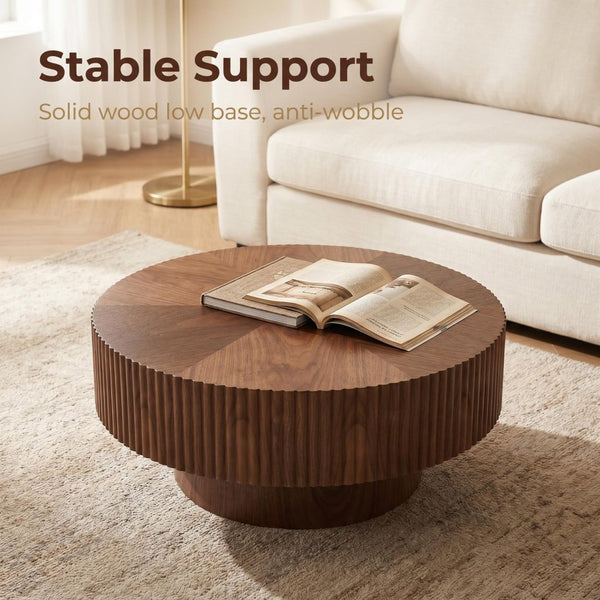 English Elm 31.49 Round Walnut Pedestal Coffee Table Handcrafted Modern Accent for Small Living Rooms W5098P516117