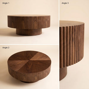 English Elm 31.49 Round Walnut Pedestal Coffee Table Handcrafted Modern Accent for Small Living Rooms W5098P516117