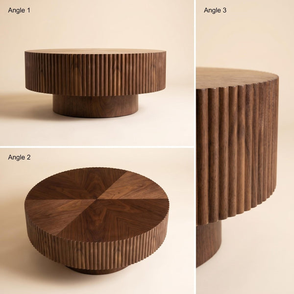 English Elm 31.49 Round Walnut Pedestal Coffee Table Handcrafted Modern Accent for Small Living Rooms W5098P516117