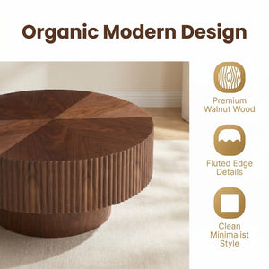 English Elm 31.49 Round Walnut Pedestal Coffee Table Handcrafted Modern Accent for Small Living Rooms W5098P516117