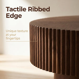 English Elm 31.49 Round Walnut Pedestal Coffee Table Handcrafted Modern Accent for Small Living Rooms W5098P516117